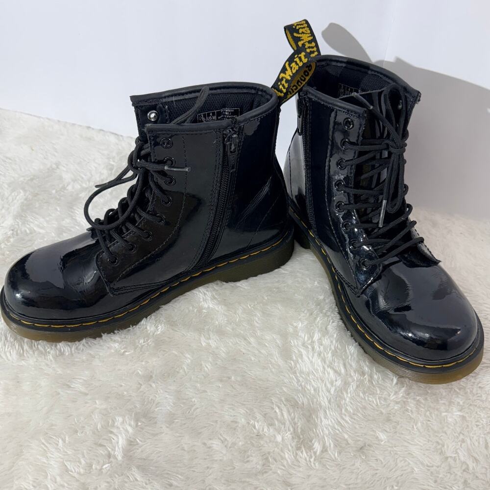 Dr, Martens 1460 J Black Patent Leather Combat Boots Youth 4 Women 5 Excellent